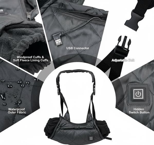 Beheizter Handmuff USB-betrieben mit Gürtel