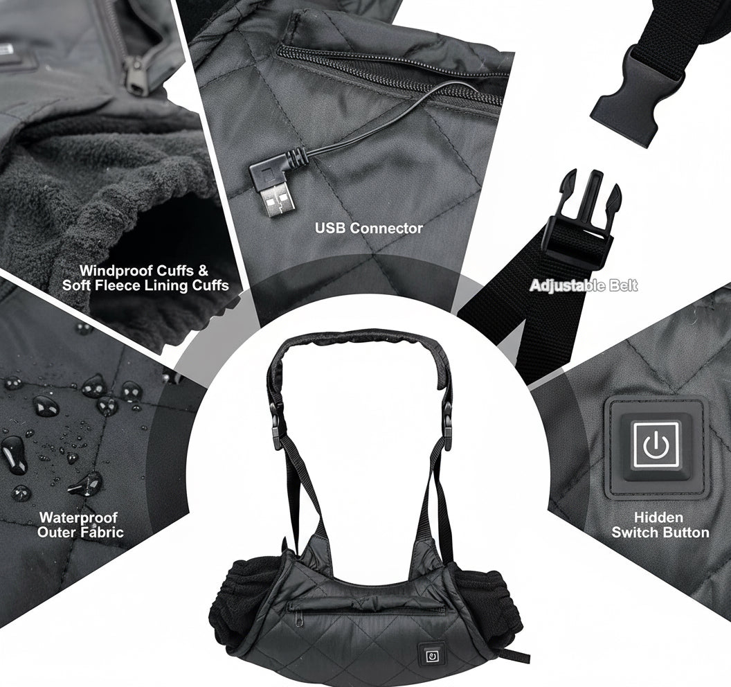 Beheizter Handmuff USB-betrieben mit Gürtel